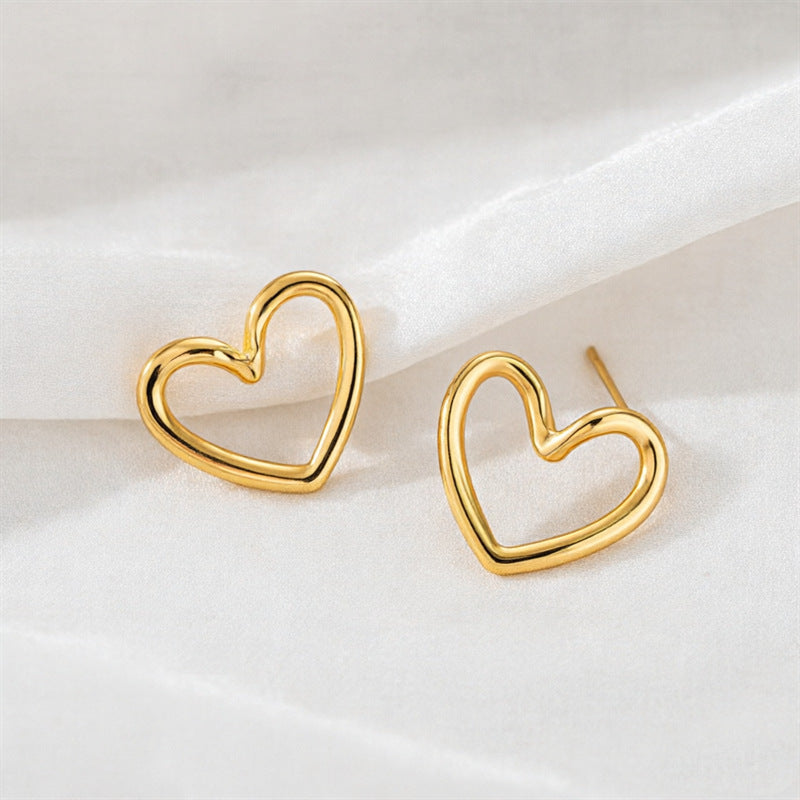 Gold Simple Geometric Twisted Heart-shaped Stainless Steel Stud Earrings