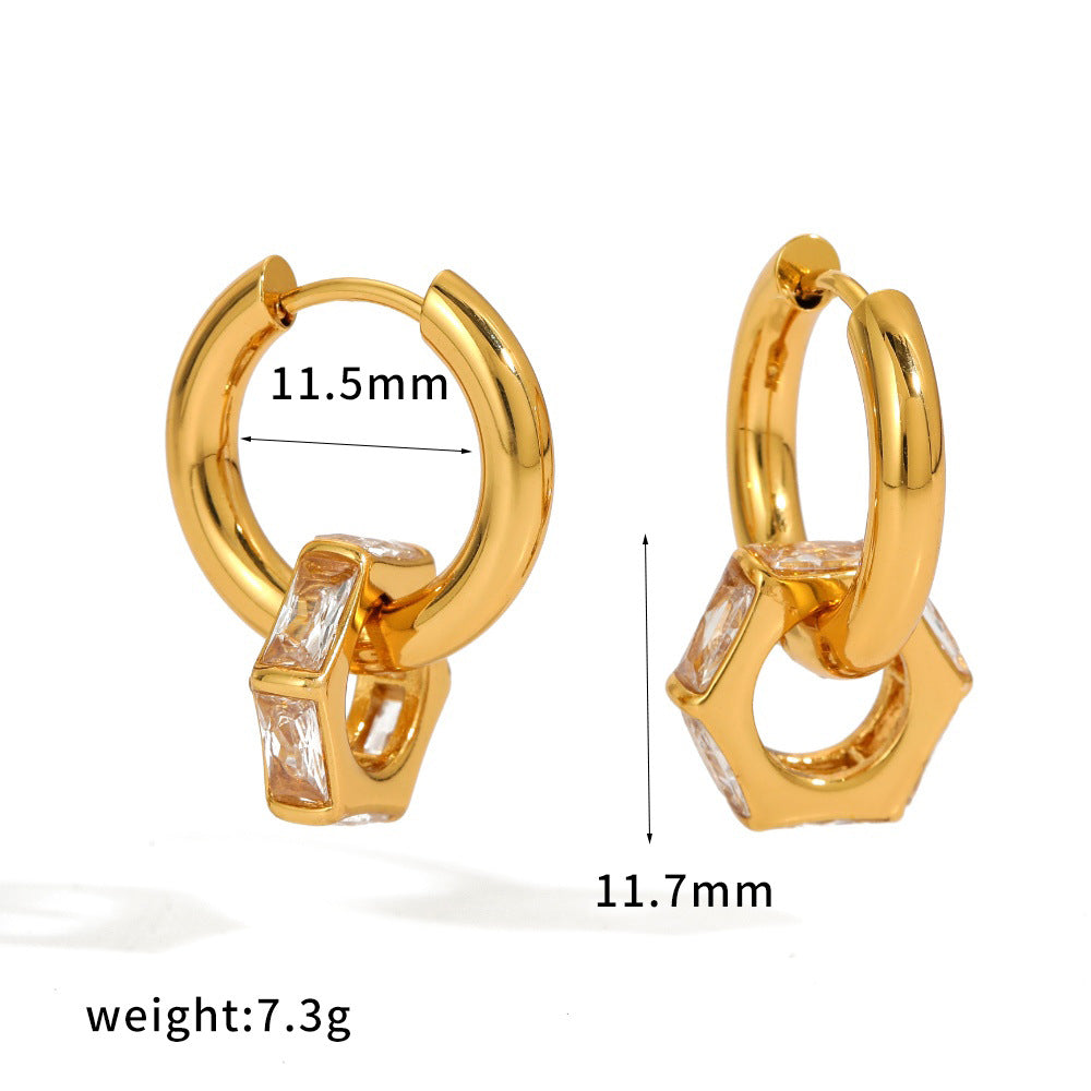 Earring #2 Stainless Steel Diamond-encrusted Round Hoop Earrings
