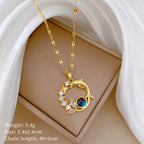 Gold 74 Titanium Steel Diamond Pearl Geometric Necklace