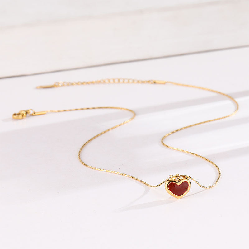 Fashion Heart White Shell Necklace Titanium Steel Heart Necklace