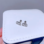 Silver Curved-ear Rabbit Titanium Steel Diamond-encrusted Rabbit Earrings