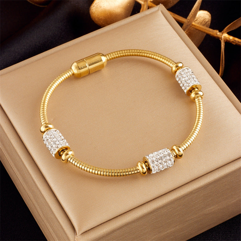 Bracelet #1 Stainless Steel Diamond-encrusted Snake Bone Bracelet