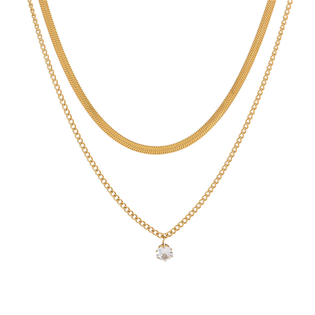 1 Double Necklace Stainless Steel Diamond Snake Bone Double Necklace