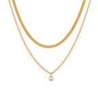 1 Double Necklace Stainless Steel Diamond Snake Bone Double Necklace
