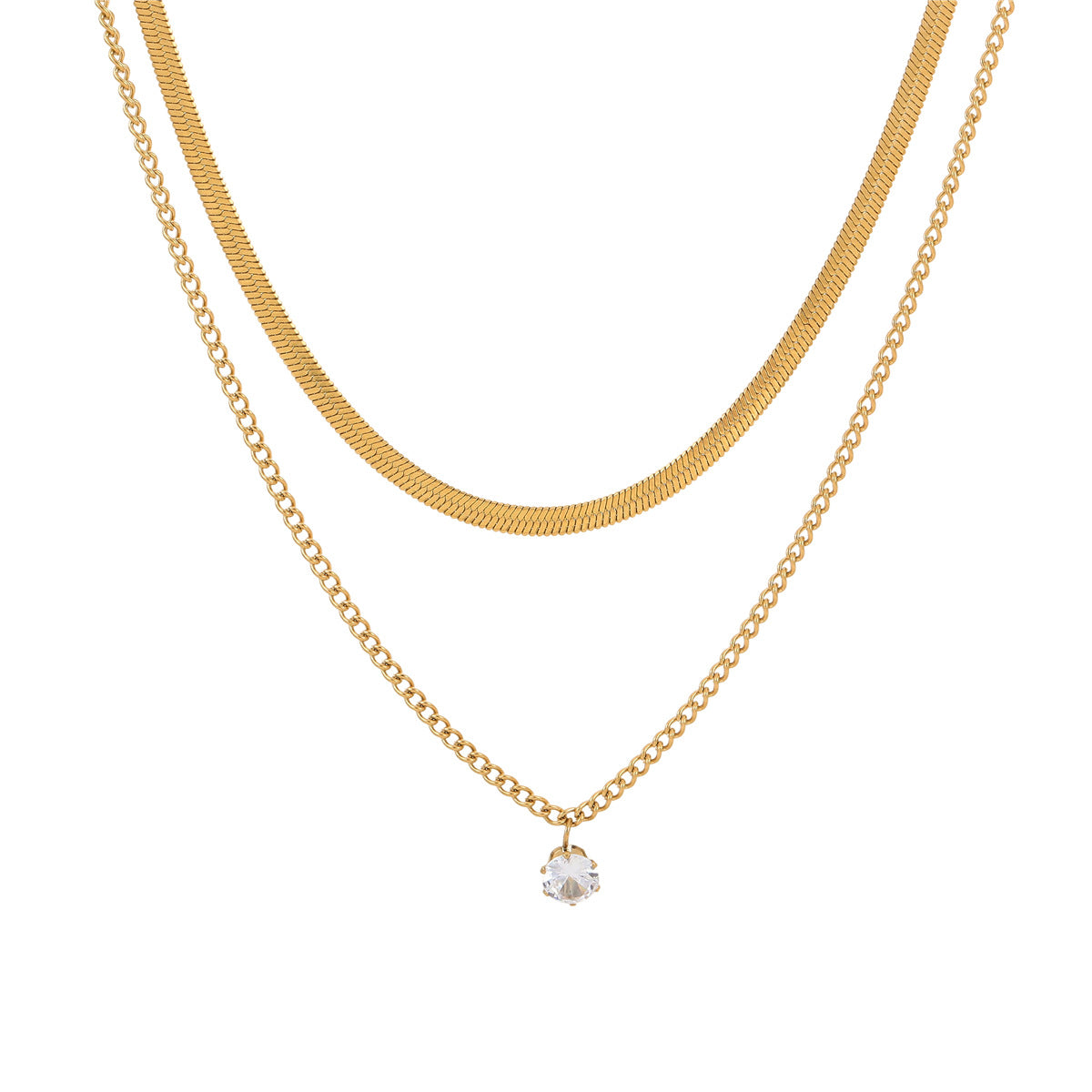 1 Double Necklace Stainless Steel Diamond Snake Bone Double Necklace
