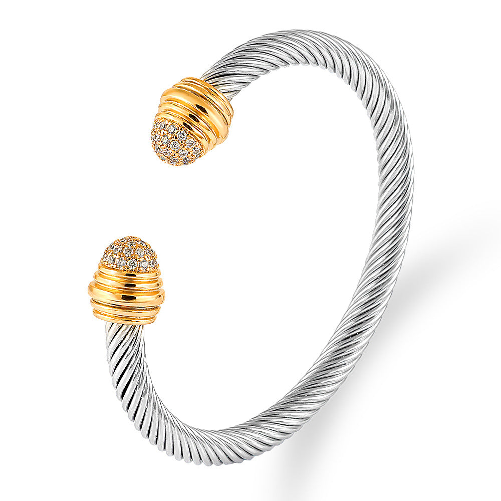 Fashion Style-10 Steel Colors Stainless Steel Diamond Threaded Open Bracelet