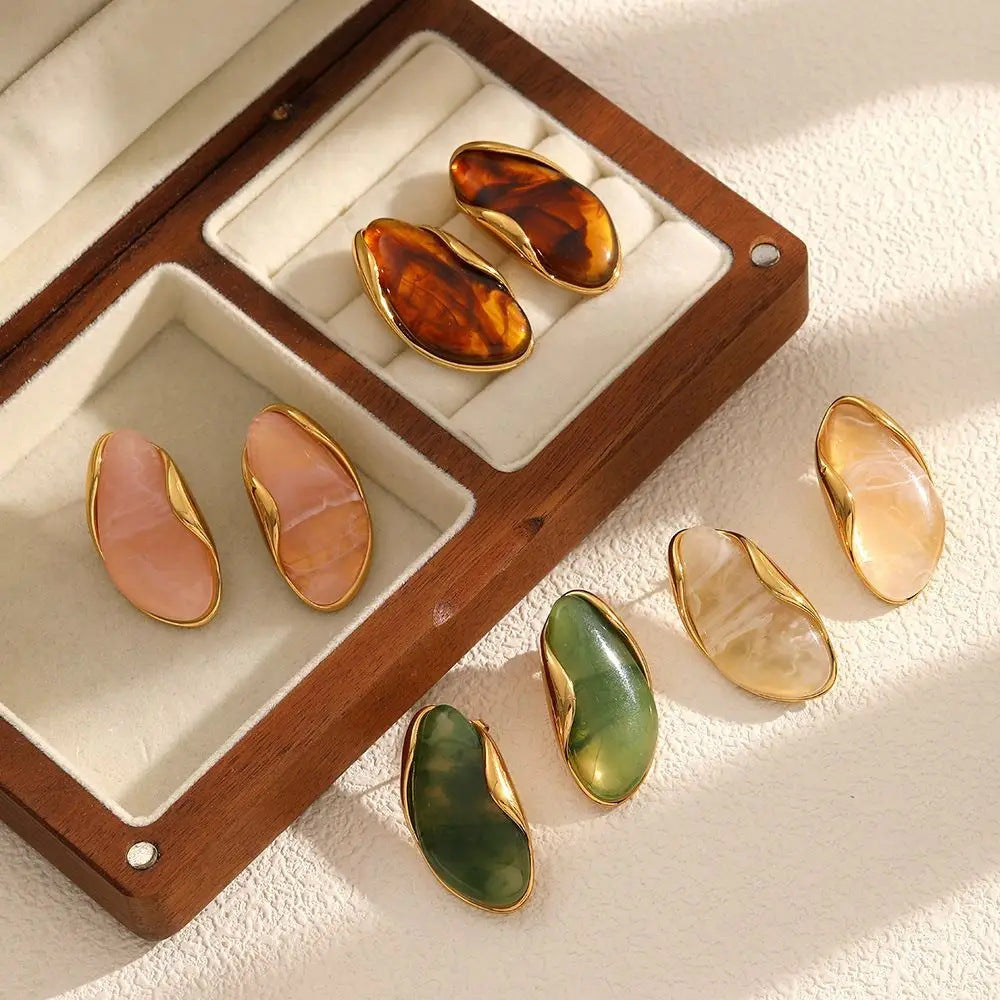 Earring #6 Irregular Resin Amber 18k Steel Earrings
