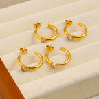 Gold Stainless Steel Diamond C-shaped Earrings