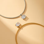 Gold Square Zircon Stainless Steel Spring Chain Necklace
