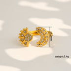 Ring #3 Stainless Steel Diamond-encrusted Star And Moon Ring