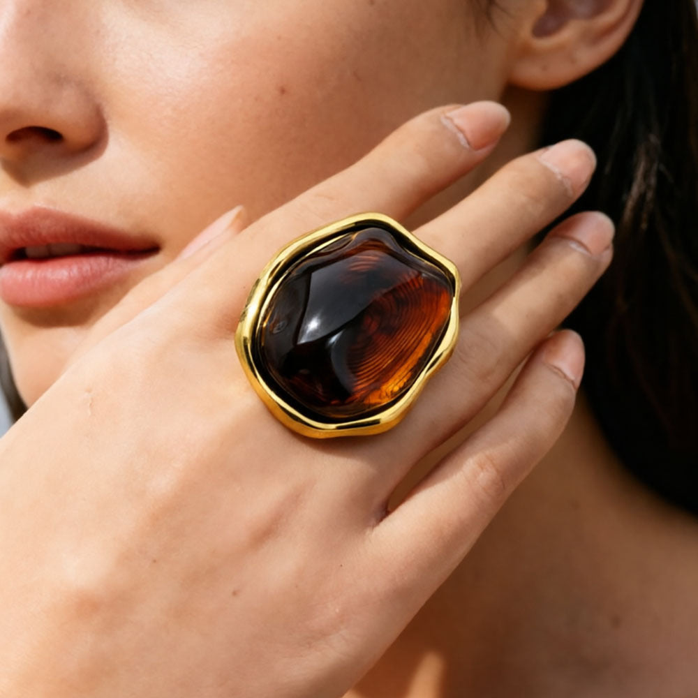 White Oversized Resin Stainless Steel Statement Ring