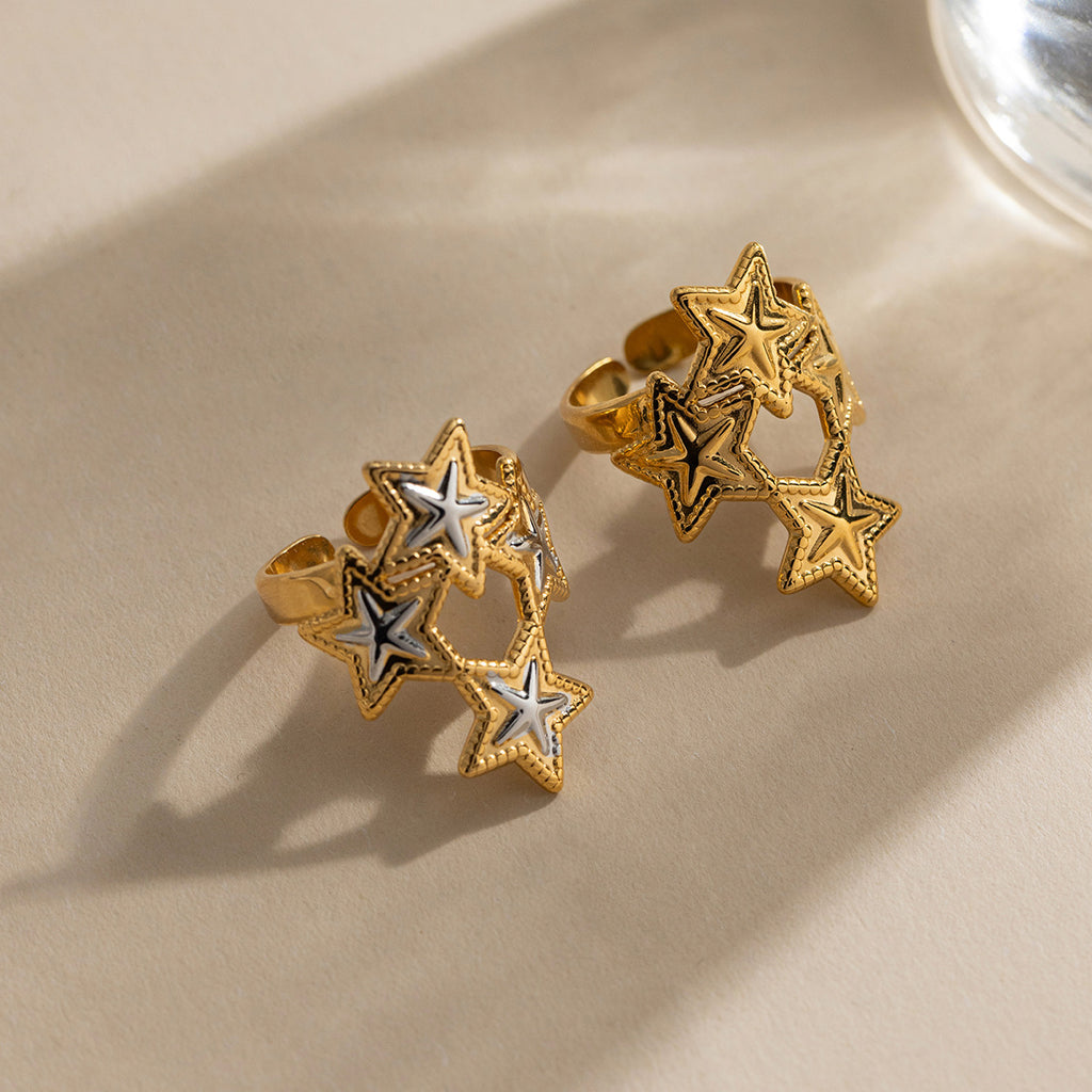 Two-tone Stainless Steel Five-pointed Star Ring