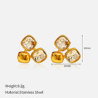 Gold 316l Stainless Steel Diamond-set Square Stud Earrings