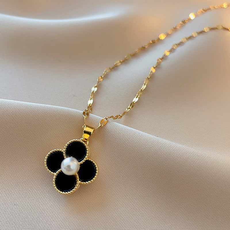 White Titanium Steel Rotating Bauhinia Zircon Necklace