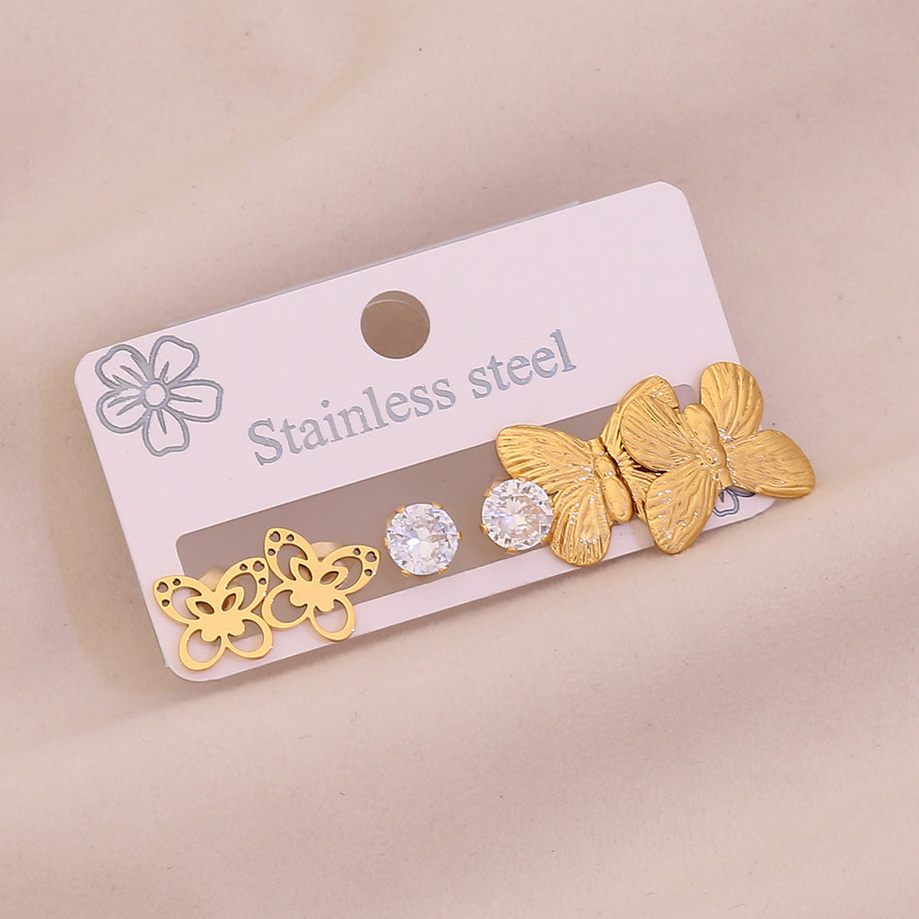 6# Water Drop 304 Stainless Steel Diamond Teardrop Earring Set