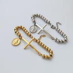 Steel Stainless Steel Beaded Cross Portrait Bracelet