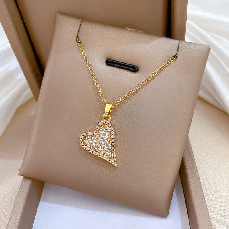 Necklace Stainless Steel Diamond-encrusted Heart Necklace