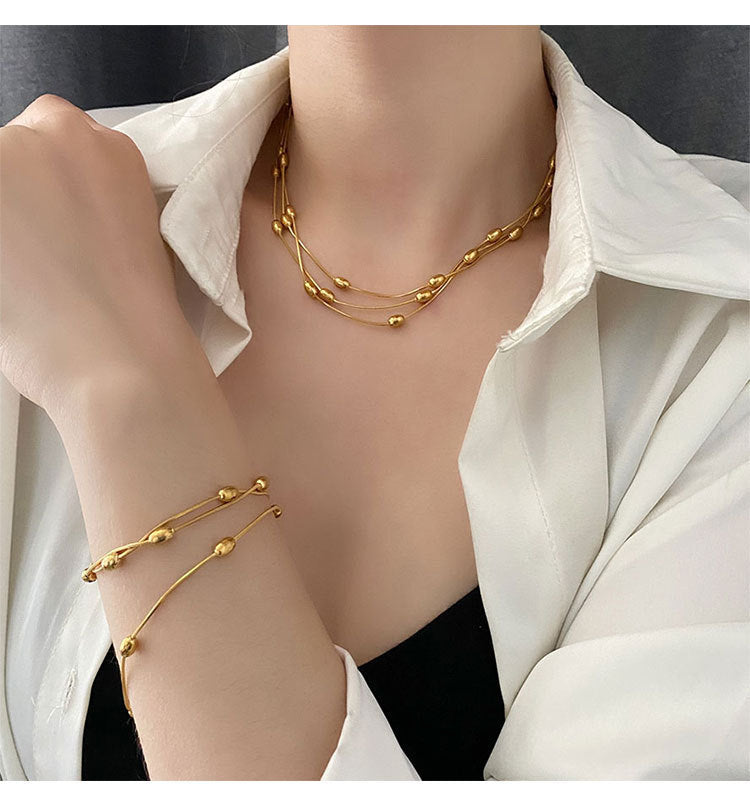 Gold Bracelet Titanium Steel Oval Bead Double Bracelet