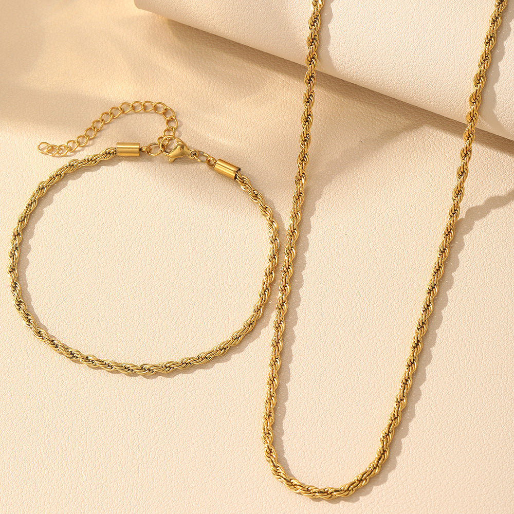 Silver Stainless Steel Twist Necklace Bracelet Set