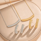 Gold Set Titanium Steel Diamond-encrusted Four-leaf Clover Necklace And Earring Set