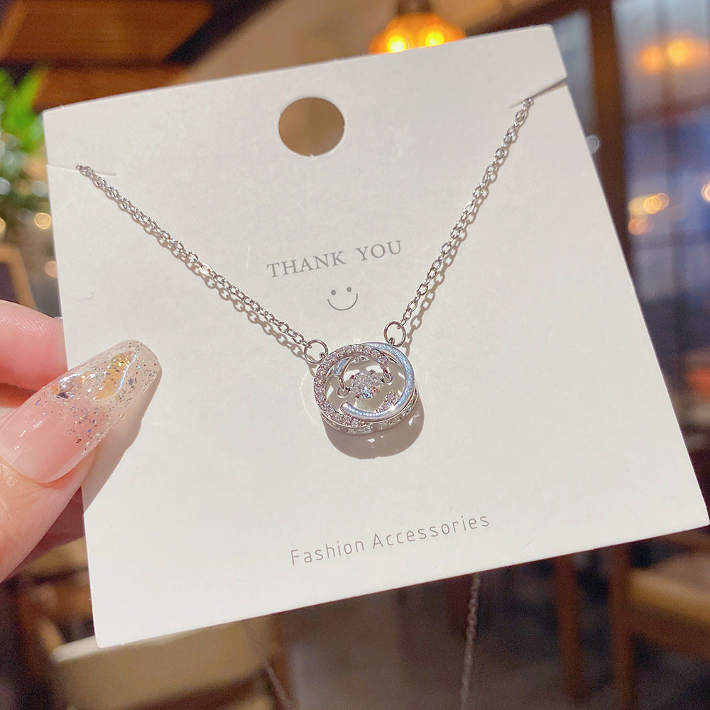 Silver Titanium Steel Diamond-encrusted Irregular-shaped Necklace