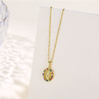 Gold Stainless Steel Diamond-encrusted Virgin Mary Necklace