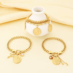 Gold 18k Gold Plated Coin Portrait Cross Cuban Bracelet