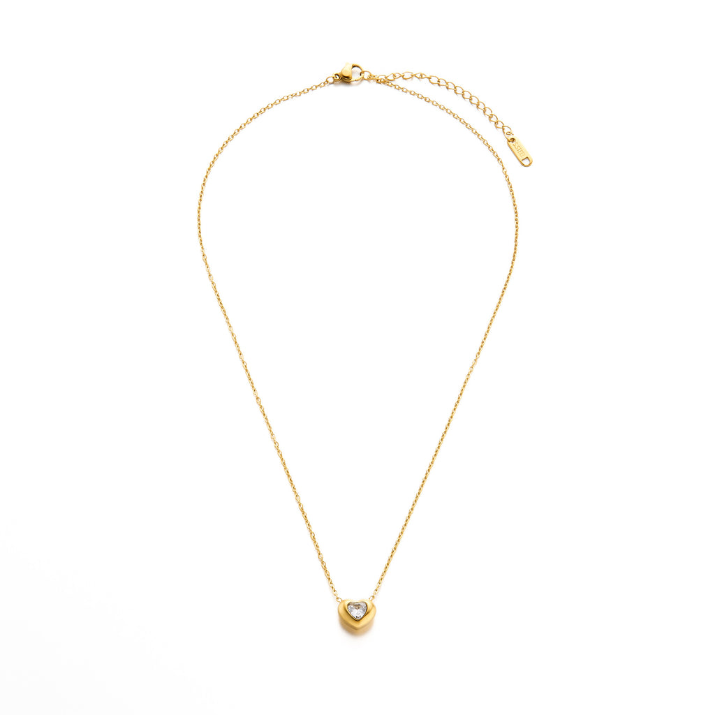 White Heart Titanium Steel Diamond-encrusted Heart Necklace