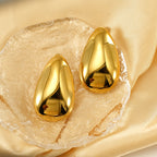 Fashion Gold Titanium Steel Polished Water Drop Earrings