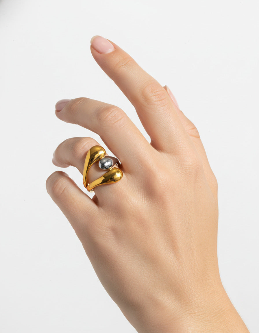 Ring #2 Multi-layer Irregular Open 18k Steel Ring