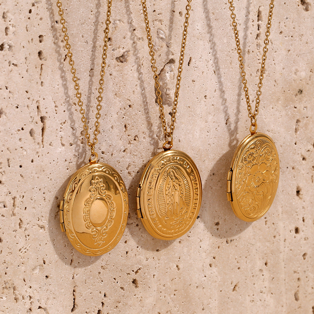Daisy Locket Pendant Necklace - Gold Stainless Steel Gold Plated Double Sided Daisy Necklace