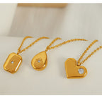 Fashion Square Titanium Steel Diamond Square Necklace