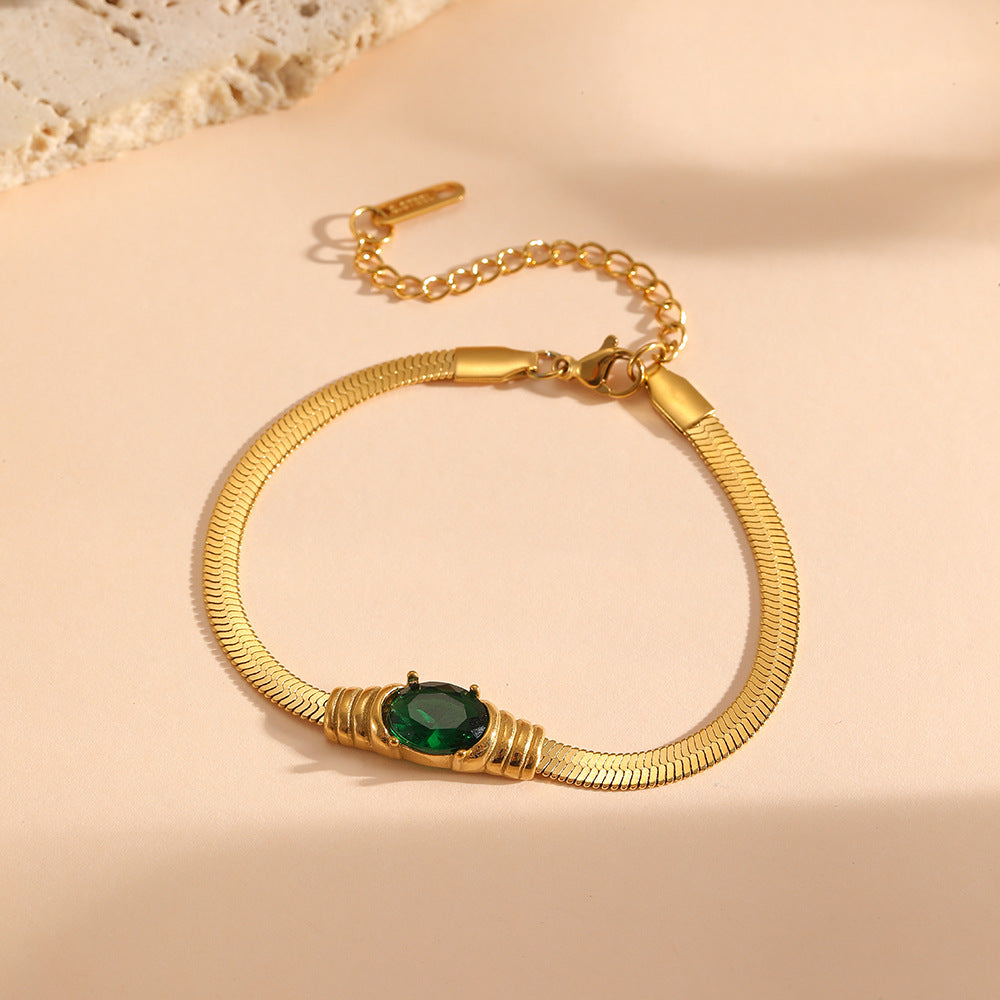 Green Diamond Snake Chain Bracelet Tarnish-free Titanium Steel Color Gem Snake Bracelet