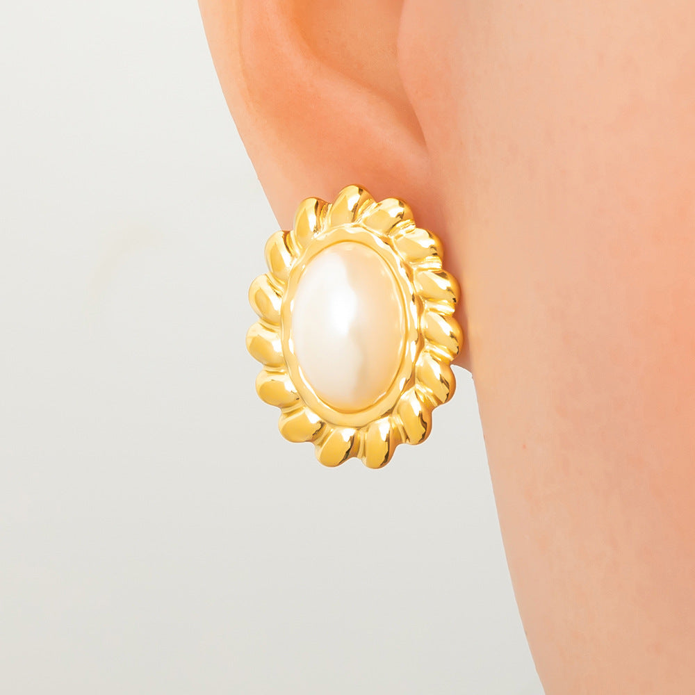 Earrings 3 Stainless Steel Pearl Geometric Earrings