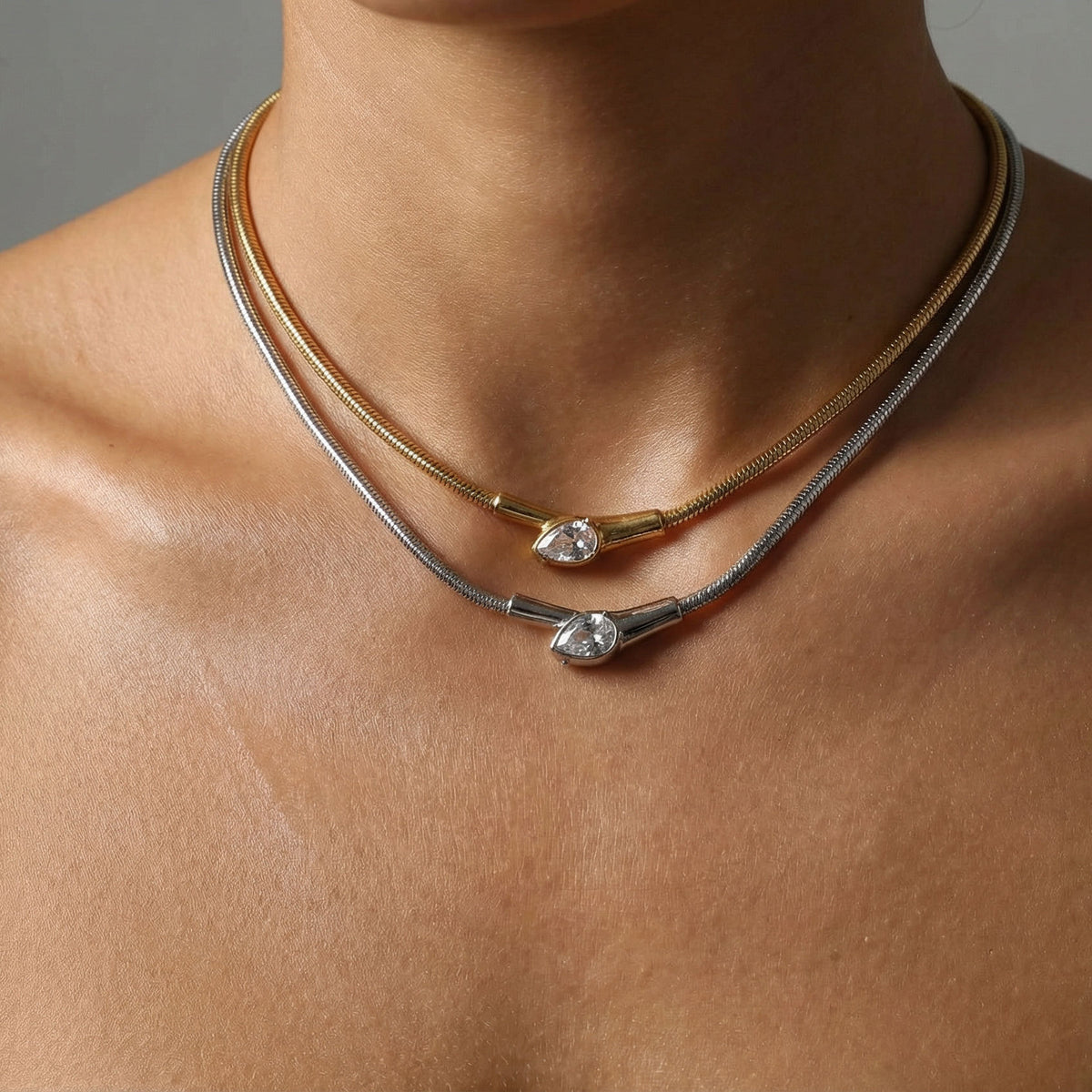 Silver Stainless Steel Snake Head Necklace