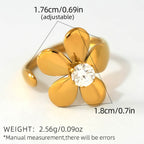 Ring 1# Stainless Steel Gold-plated Zirconium Flower Open Ring