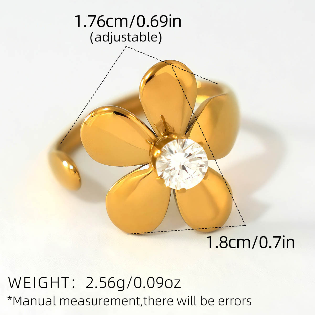 Ring 1# Stainless Steel Gold-plated Zirconium Flower Open Ring