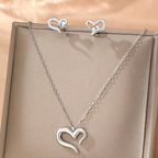 Silver Stainless Steel Heart Necklace Earring Set