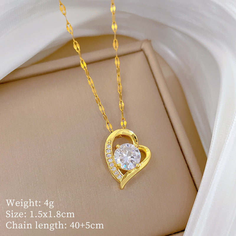 Gold Titanium Steel Diamond Heart Necklace