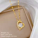 Gold Titanium Steel Diamond Heart Necklace