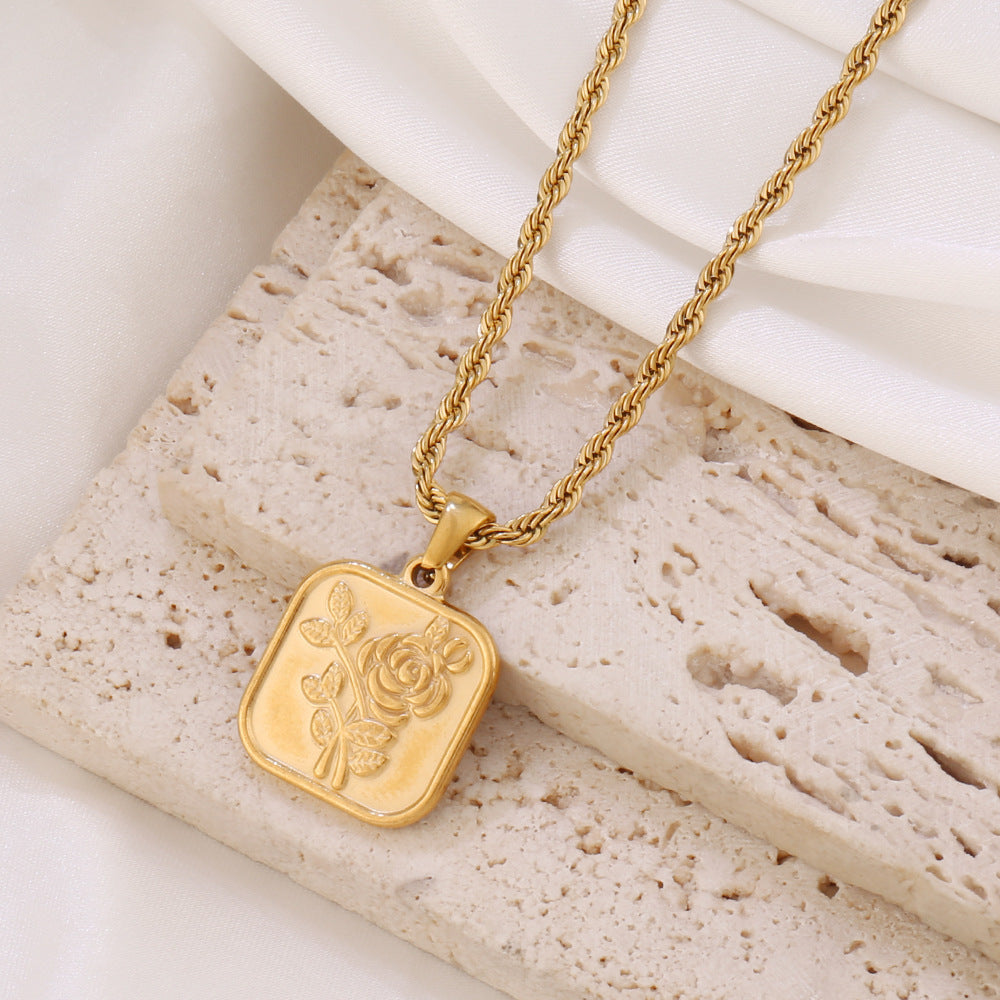 Golden Square Roses Stainless Steel Flower Necklace