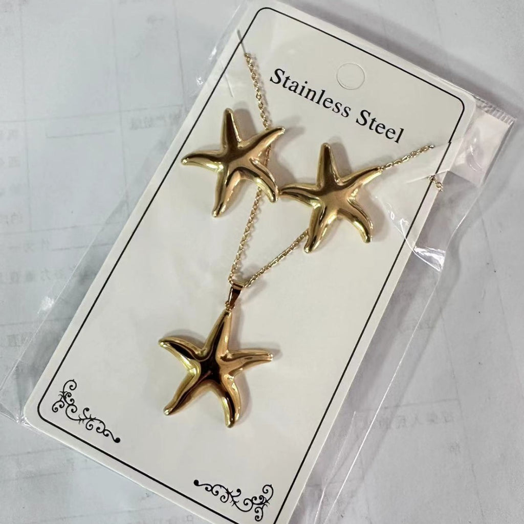 Set 29# Stainless Steel Sun Necklace And Earring Set