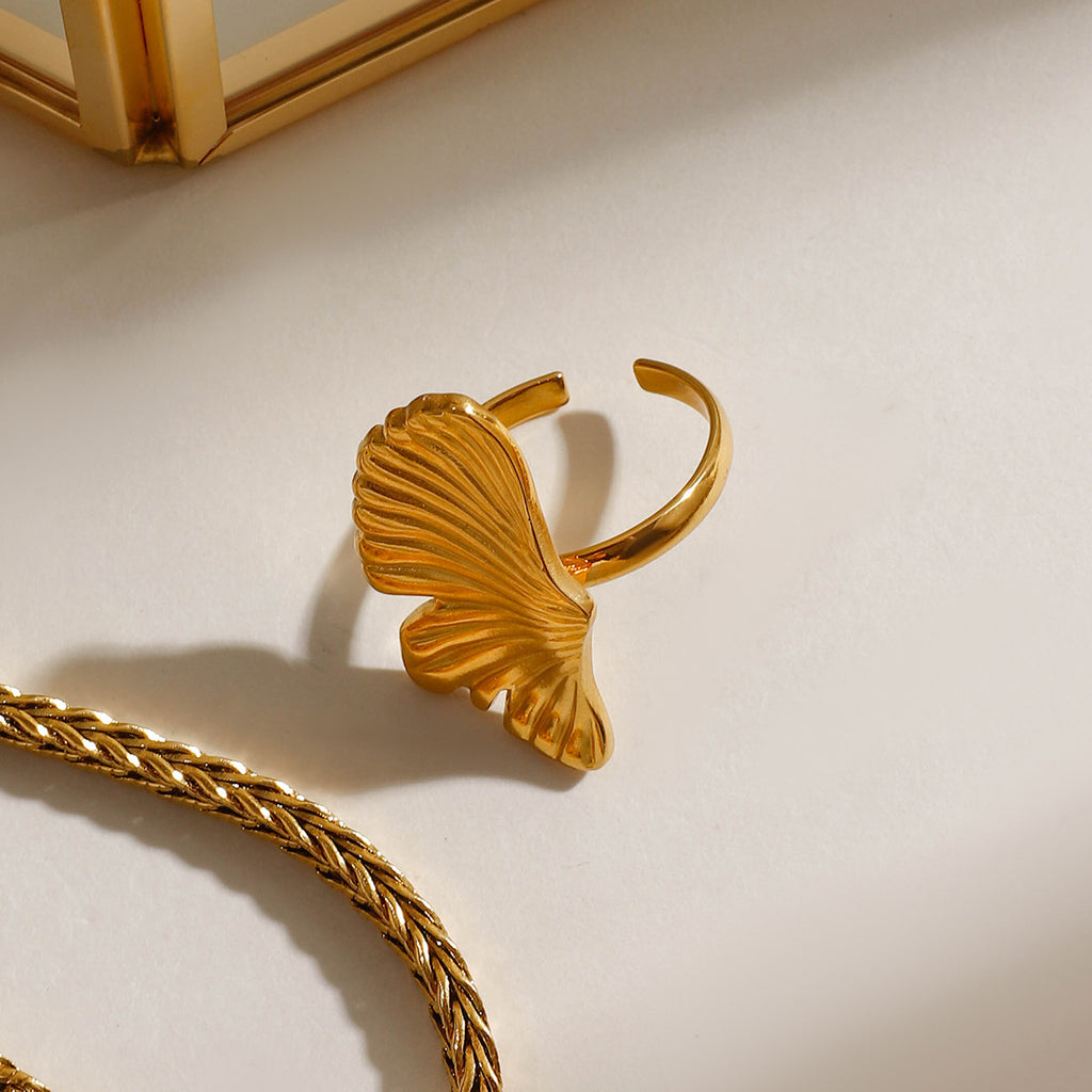 Gold Ginkgo Leaf Open Ring
