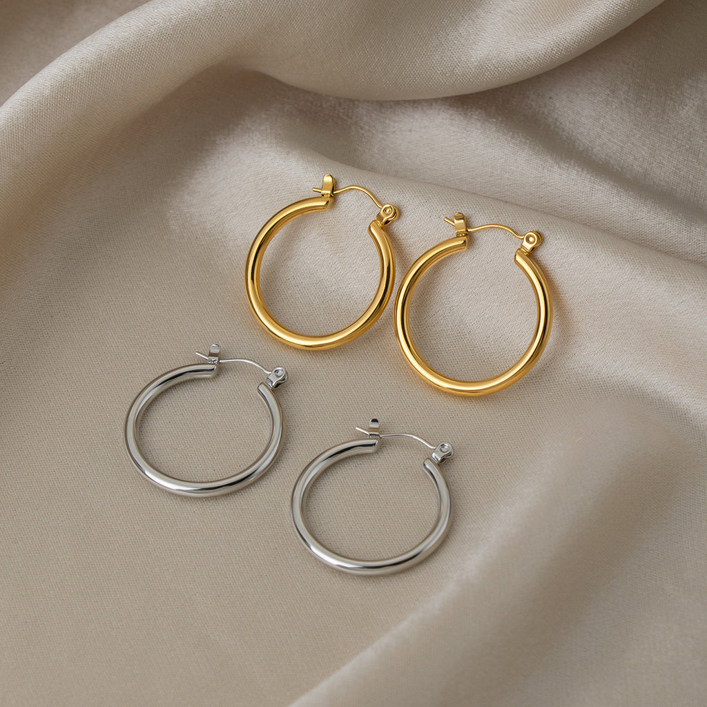 Silver Stainless Steel Round Earrings