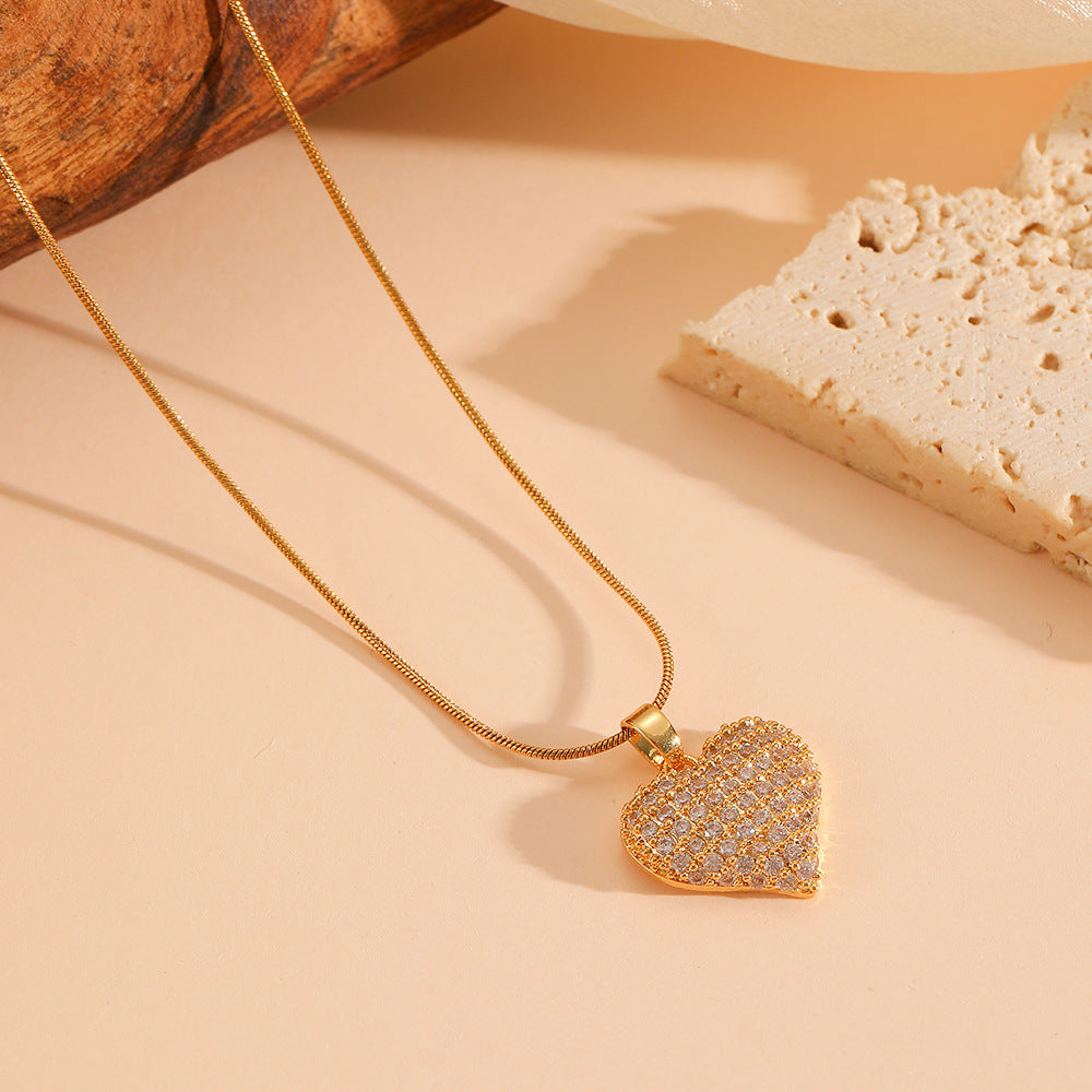 Gold Necklace Titanium Steel Diamond Heart Necklace