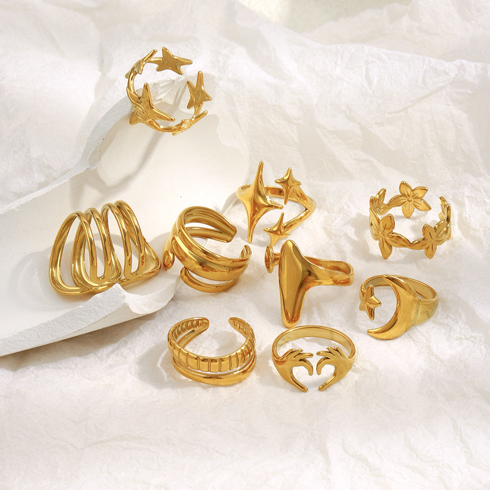 Double Vertical Line Open Ring-gold Stainless Steel Double Vertical Stripe Ring