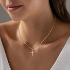 Gold Stainless Steel Diamond Cross Necklace