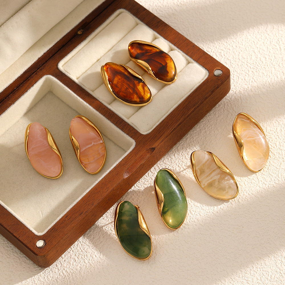 Brown Stainless Steel Irregular Resin Earrings
