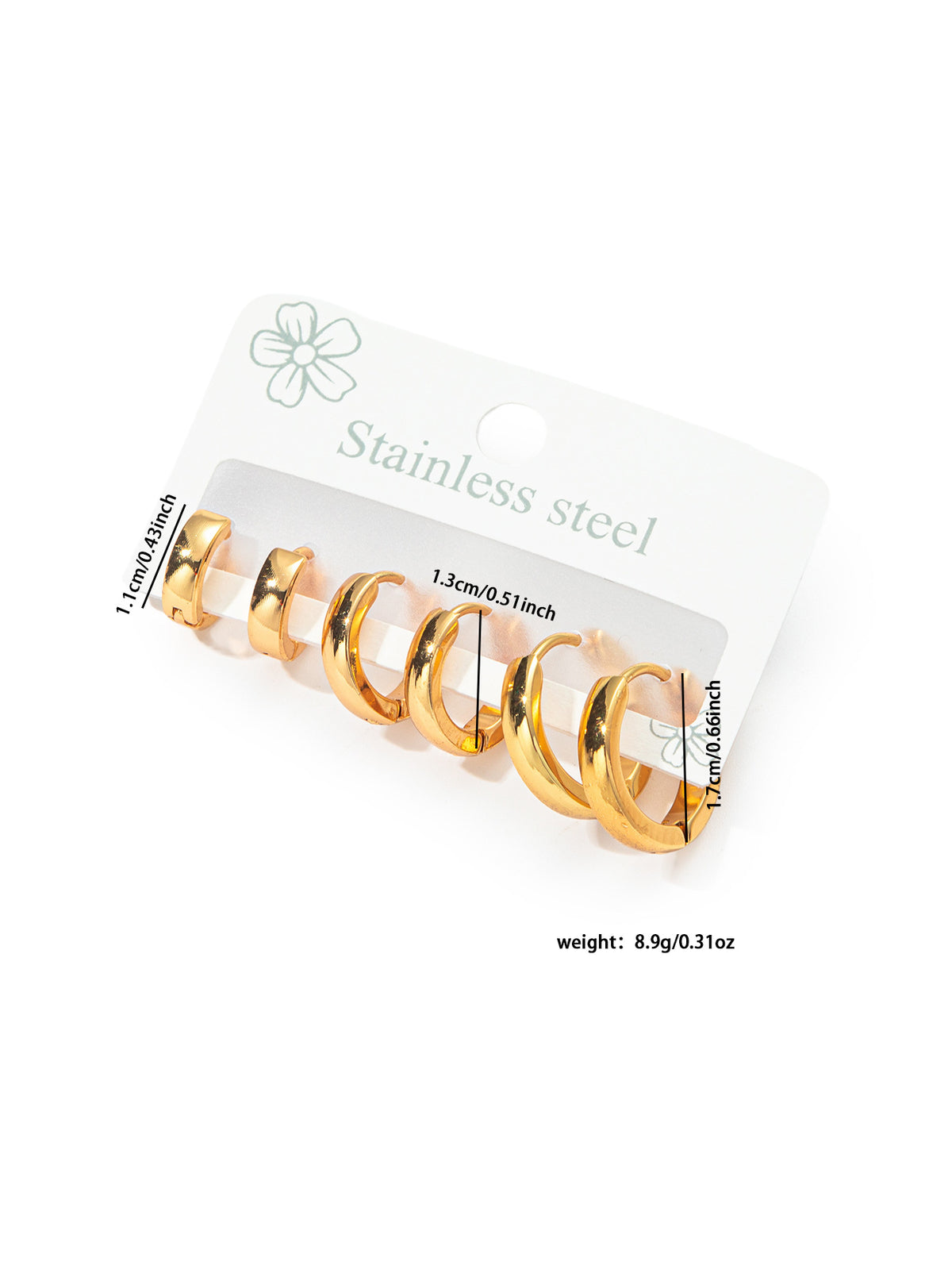 C-shaped Hoop Earrings Set Heart Star Bowknot Steel Stud Earrings
