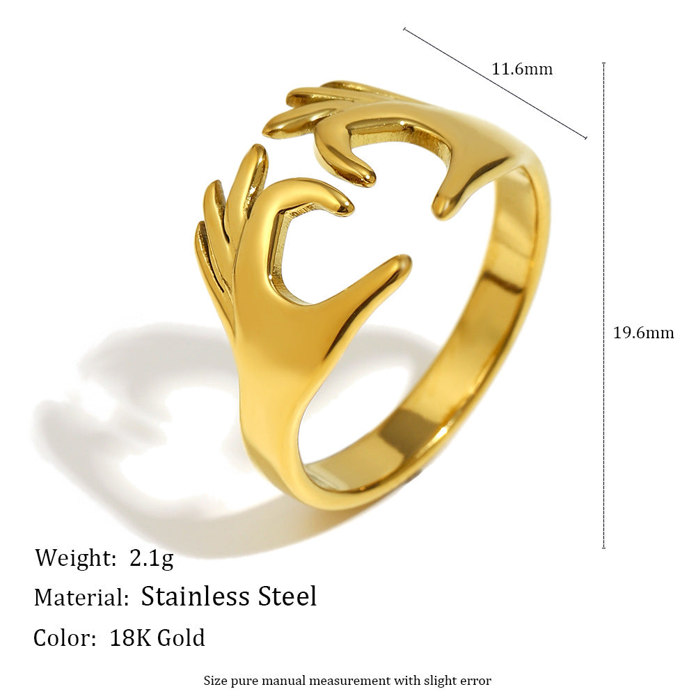 Star And Moon Open Ring-gold Stainless Steel Star And Moon Ring